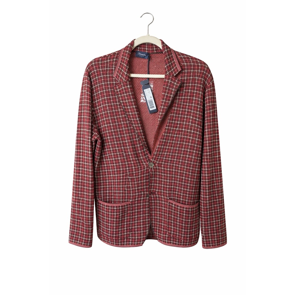 Drumohr Made in Italy Red Plaid Knit Blazer Jacket Mens 48 IT 38 US NWT